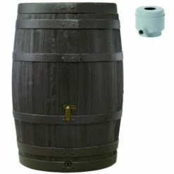 Graf Tonneau Vino 250 L Brun Avec Robinet PE Imitation Laiton Et Collecteur Filtrant Eco Gris.