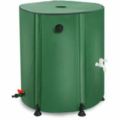 TODECO Récupérateur Eau De Pluie Pliable 225L, Collecteur Tonneau Eau De Pluie Gouttiere, Recuperateur Eau Avec Robinet, Filtre, Soupape De Décharge, 6X Tiges De Support, Couvercle, Cuve Eau Jardin - Vert