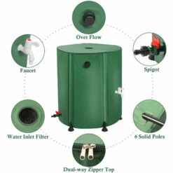 TODECO Récupérateur Eau De Pluie Pliable 225L, Collecteur Tonneau Eau De Pluie Gouttiere, Recuperateur Eau Avec Robinet, Filtre, Soupape De Décharge, 6X Tiges De Support, Couvercle, Cuve Eau Jardin - Vert -Recuperation de pluie Magasin 44748064 3
