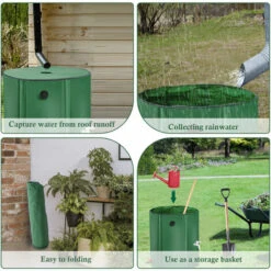 TODECO Récupérateur Eau De Pluie Pliable 225L, Collecteur Tonneau Eau De Pluie Gouttiere, Recuperateur Eau Avec Robinet, Filtre, Soupape De Décharge, 6X Tiges De Support, Couvercle, Cuve Eau Jardin - Vert -Recuperation de pluie Magasin 44748064 4