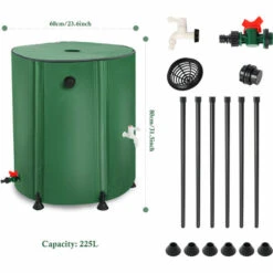 TODECO Récupérateur Eau De Pluie Pliable 225L, Collecteur Tonneau Eau De Pluie Gouttiere, Recuperateur Eau Avec Robinet, Filtre, Soupape De Décharge, 6X Tiges De Support, Couvercle, Cuve Eau Jardin - Vert -Recuperation de pluie Magasin 44748064 5