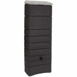 Récupérateur à Eau Mural 300 L, Anthracite Avec Couvercle, Robinet, Fixation Murale Et Kit Raccord Chéneau - Bellijardin - Anthracite