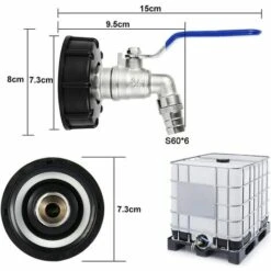 TRIOMPHE Adaptateur De Réservoir De Vidange IBC S60x6 Vanne Robinet 3/4'' Adaptateur De Robinet De Réservoir IBC Adaptateur De Cuve Adaptateur De Réservoir D'eau Robinet à Boisseau Sphérique，T-Audace -Recuperation de pluie Magasin 56493163 2