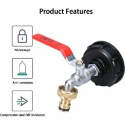 READCLY IBC Robinet Cuve 1000L Robinet Recuperateur Eau De Pluie, Adaptateur De Réservoir D'eau IBC 1/2" Double Robinet Recuperateur Eau De Pluie,Robinet En Laiton En Fabriqué En PP Filetage Gros 60 MM (3/4) -Recuperation de pluie Magasin 57816404 4