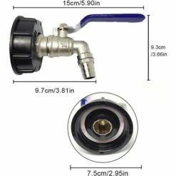 AOUGO Robinet De Réservoir 1000L, Robinet Pour Collecteur D'eau De Pluie IBC, Adaptateur De Réservoir, Adaptateur De Réservoir De Vidange, Robinet En Laiton En PP Filetage Grossier 60 Mm (bleu 3/4") -Recuperation de pluie Magasin 58574153 2