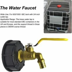 AOUGO Pour IBC Adaptateur De Cuve Robinet Sortie Raccord Vanne Robinet Raccords De Tuyau D'arrosag Convient Aux Réservoirs De Stockage Pour IBC De 600/1000 L Avec Sortie D'eau De 3/4 Pouce. -Recuperation de pluie Magasin 60282265 5