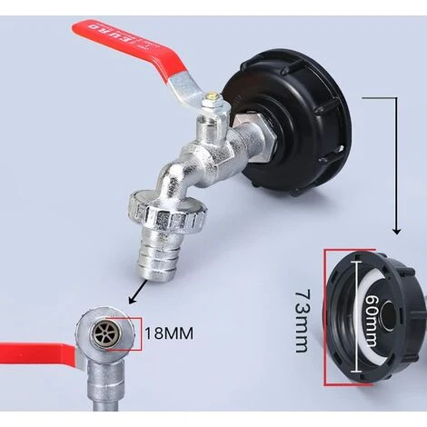 FLYME Robinet Cuve 1000L Recuperateur Eau De Pluie, Adaptateur Réservoir D'eau IBC 1/2' Double Pluie,Robinet En Matériau Alliage Fabriqué PP Filetage Gros 60 Mm 4 FLYME Robinet Cuve 1000L Recuperateur Eau De Pluie, Adaptateur Réservoir D'eau IBC 1/2' Double Pluie,Robinet En Matériau Alliage Fabriqué PP Filetage Gros 60 Mm – Image 2