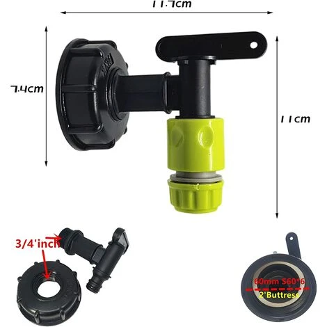 AOUGO Robinet Cuve 1000l Plastique Avce Raccord Tuyau D'arrosage, Adaptateur De Robinet De Réservoir IBC, Connecteur à Filetage 3/4 Pouces Pour Recuperateur Eau De Pluie, Réservoir De Carburant (A) 5 AOUGO Robinet Cuve 1000l Plastique Avce Raccord Tuyau D'arrosage, Adaptateur De Robinet De Réservoir IBC, Connecteur à Filetage 3/4 Pouces Pour Recuperateur Eau De Pluie, Réservoir De Carburant (A) – Image 3