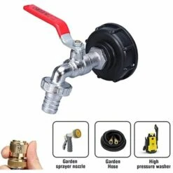 HIASDFLS Robinet Cuve 1000L Recuperateur Eau De Pluie, Adaptateur Réservoir D'eau IBC 1/2' Double Pluie,Robinet En Matériau Alliage Fabriqué PP Filetage Gros 60 Mm -Recuperation de pluie Magasin 64072350 3