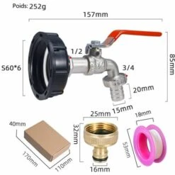 MINKUROW Adaptateur De Réservoir(robinet En Alliage Et Bec En Laiton) Pour IBC Connecteur à Filetage 1/2", Robinet Cuve 1000L Robinet Recuperateur Eau De Pluie, Robinet Sortie Raccord Vanne Robinet Raccords De Tuyau D'arrosage -Recuperation de pluie Magasin 64806003 2
