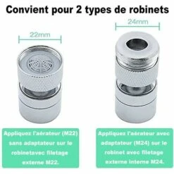 BAICCCF Robinet De Cuve De Récupération D'eau 2pcs 360 Pivotant Robinet Aérateur Laiton 2 Modes Réglable Robinet De Cuisine Filtre Barboteur Avec Adaptateur De Buse - Pour Robinets Avec Buse À Filetage Externe M22 Ou -Recuperation de pluie Magasin 66995130 4