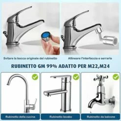 BAICCCF Robinet De Cuve De Récupération D'eau 1 Pièces, Aérateur De Robinet Pivotant Silve720, Aérateur à Double Fonction Grand Angle, Aérateur Rotatif, Robinet De Pulvérisateur Pour Cuisine, Salle De Bain Avec Adaptateurs De Buse M22 M24 -Recuperation de pluie Magasin 66995457 5