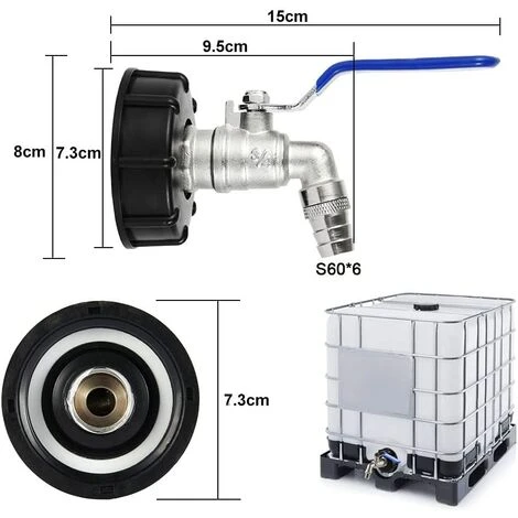 FLYME Adaptateur De Réservoir De Vidange IBC S60x6 Vanne Robinet 3/4'' Adaptateur De Robinet De Réservoir IBC Adaptateur De Cuve Adaptateur De Réservoir D'eau Robinet à Boisseau Sphérique 4 FLYME Adaptateur De Réservoir De Vidange IBC S60x6 Vanne Robinet 3/4'' Adaptateur De Robinet De Réservoir IBC Adaptateur De Cuve Adaptateur De Réservoir D'eau Robinet à Boisseau Sphérique – Image 2