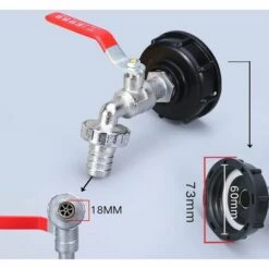 FLYME Robinet Cuve 1000L Robinet Recuperateur Eau De Pluie, Adaptateur De Réservoir D'eau IBC 1/2" Double Robinet Recuperateur Eau De Pluie,Robinet En Matériau En Alliage Fabriqué En PP Filetage Gros 60 Mm -Recuperation de pluie Magasin 67806892 2